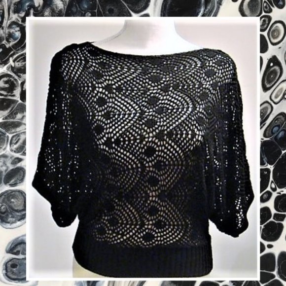 Forever 21 Sweaters - Twenty One Black Eyelet Short Sleeve Sweater